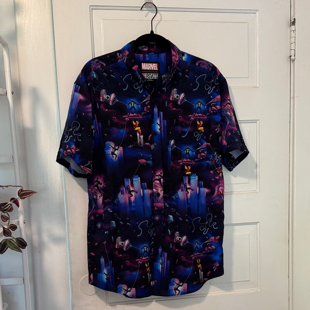 RSVLTS x Marvel Men's Purple and Blue Graphic Button Down Shirt